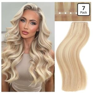 18” Strawberry Blonde Highlight Remy Human Hair Butterfly Weft Extensions Kit
